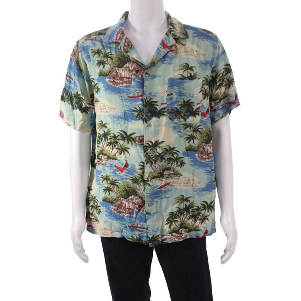 Faherty Brand Men's Short Sleeves Button Down Palm Tree Shirt Size L